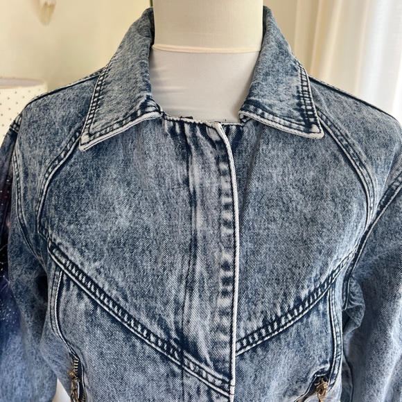 Galaxy Hand Painted Vintage Retro Denim Jean Jacket S/M - Picture 4 of 13